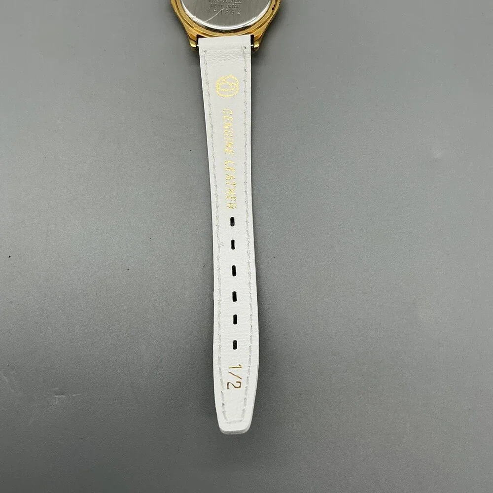 Pulsar V782-0E30 Womens Watch 28mm Gold Tone White Leather New Battery